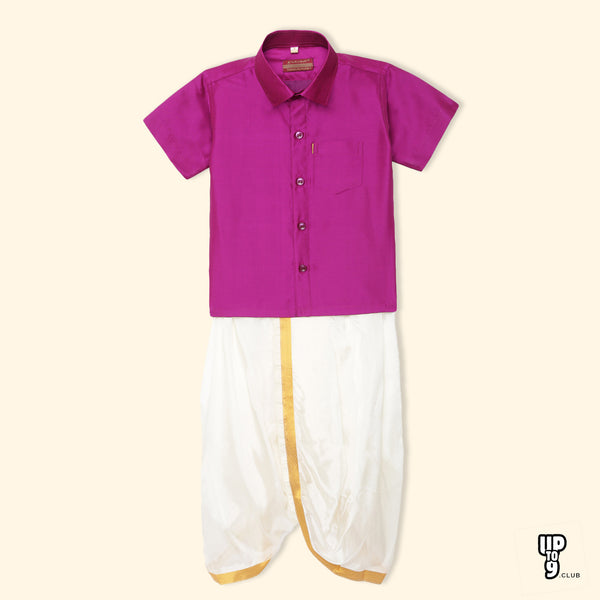 THANGAMAGAN PREMIUM Solid Pink Boys Panjagajam & Shirt Set
