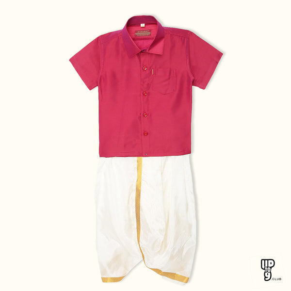 THANGAMAGAN PREMIUM Solid Pink Boys Panjagajam & Shirt Set