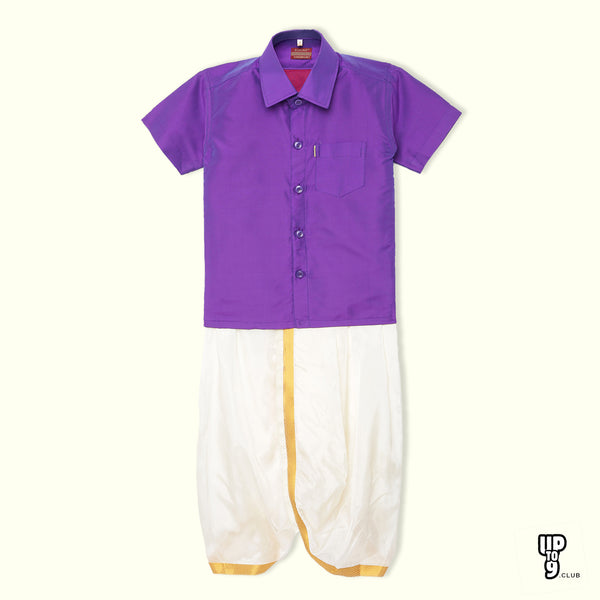 THANGAMAGAN PREMIUM Solid Purple Boys Panjagajam & Shirt Set