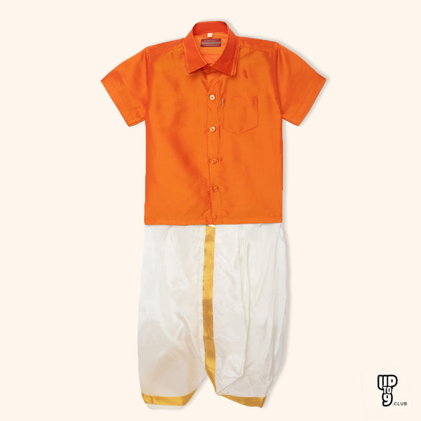 THANGAMAGAN PREMIUM Solid Orange Boys Panjagajam & Shirt Set