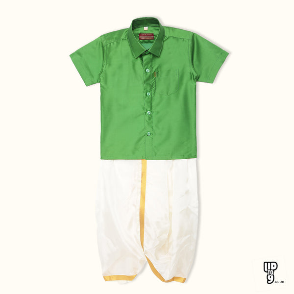 THANGAMAGAN PREMIUM Solid Green Boys Panjagajam & Shirt Set