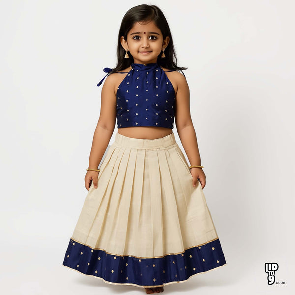 SHREE DEVI  Girls Traditional Indian Lehenga Choli Set, Blue ,Taffeta  Silk Tissue Cotton Pattu Pavada