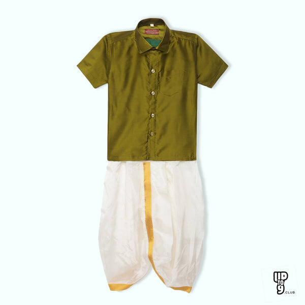 THANGAMAGAN PREMIUM Solid Green Boys Panjagajam & Shirt Set
