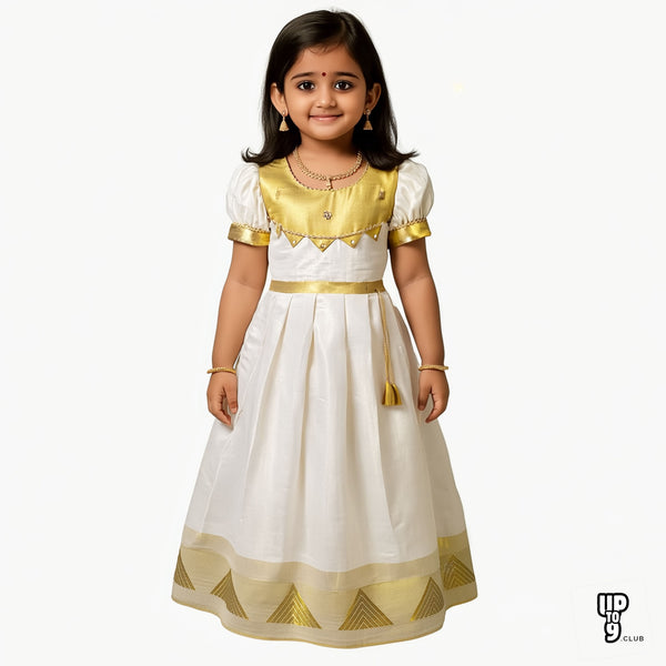 SHREE DEVI  Girls Traditional Indian Lehenga Choli Set, Yellow and White ,Tissue Cotton Pattu Pavada Frock