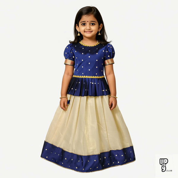 SHREE DEVI  Girls Traditional Indian Lehenga Choli Set, Blue ,Taffeta  Silk Tissue Cotton Pattu Pavada