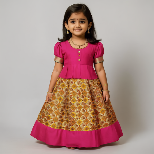 SRI LAKSHMI NARAYANA  Girls Traditional Indian Lehenga Choli Set, Blue,  Cotton Pattu Pavada   620SP