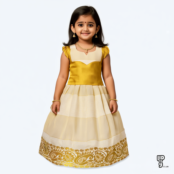 SRI LAKSHMI NARAYANA  Girls Traditional Indian Lehenga Choli Set, Yellow, Cotton Jacquard  Pattu Pavada