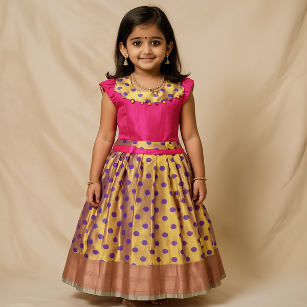 SRI LAKSHMI NARAYANA  Girls Traditional Indian Lehenga Choli Set, Pink,Jacquard Silk Pattu Pavada 925SP