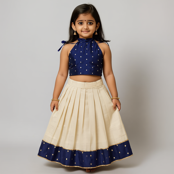 SHREE DEVI  Girls Traditional Indian Lehenga Choli Set, Blue ,Taffeta  Silk Tissue Cotton Pattu Pavada