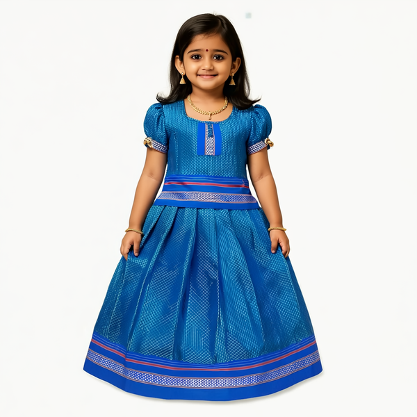 SRI LAKSHMI NARAYANA  Girls Traditional Indian Lehenga Choli Set, Blue, Khun Silk Pattu Pavada