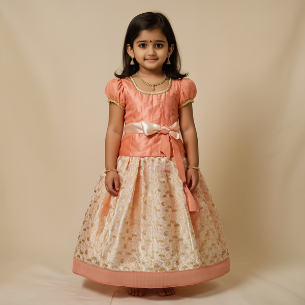 SRI LAKSHMI NARAYANA  Girls Traditional Indian Lehenga Choli Set, Light Purple , Banarasi Silk Pattu Pavada 337SP