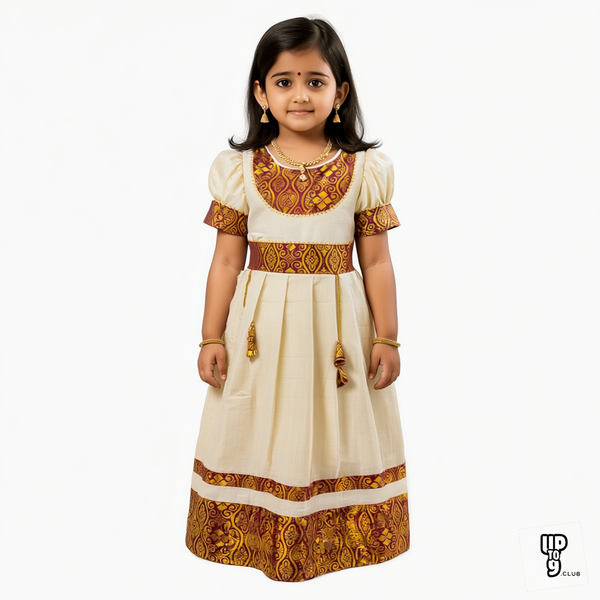 SHREE DEVI  Girls Traditional Indian Lehenga Choli Set, Red,Jacquard  Silk Tissue Cotton Pattu Pavada Frock