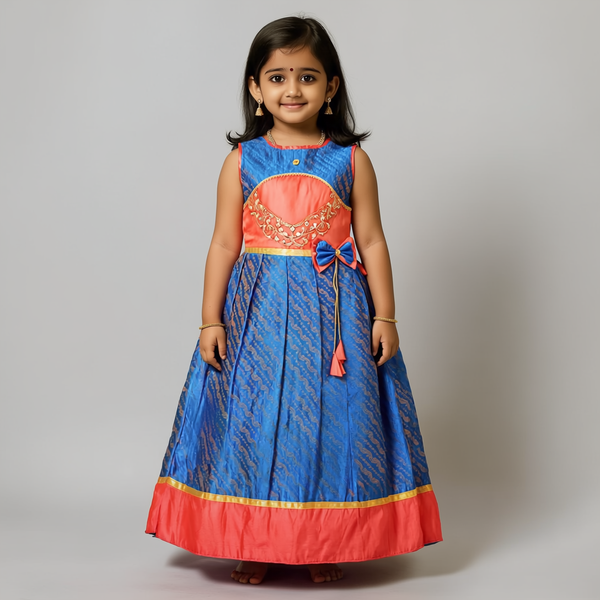 SHREE DEVI  Girls Traditional Indian Lehenga Choli Set, Blue ,Karesma with Jacquard Silk  Pattu Pavada