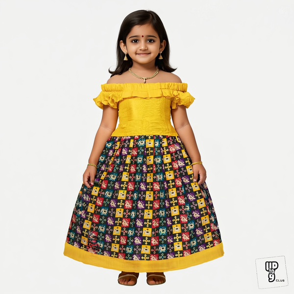 SRI LAKSHMI NARAYANA  Girls Traditional Indian Lehenga Choli Set, Yellow,  Cotton Pattu Pavada 619SP