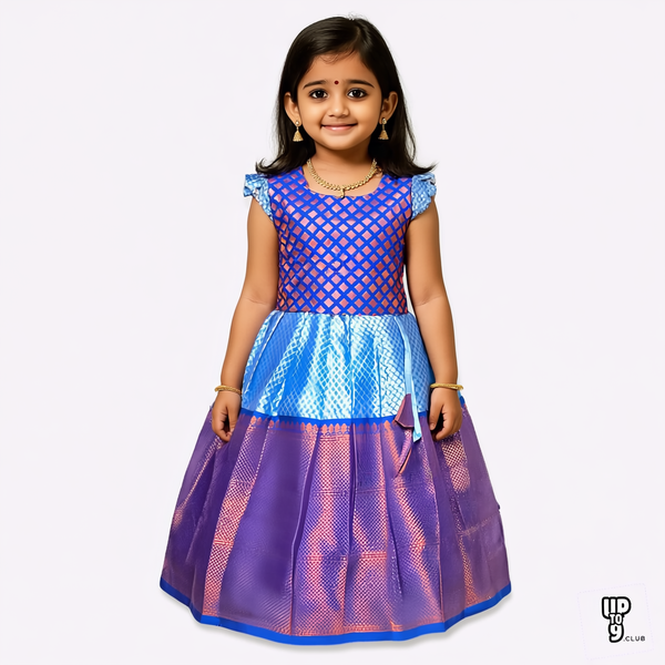 SRI LAKSHMI NARAYANA  Girls Traditional Indian Lehenga Choli Set, Blue , Muslin Silk Pattu Pavada 351SP