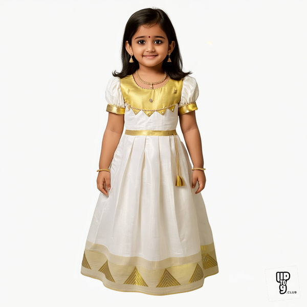 SHREE DEVI  Girls Traditional Indian Lehenga Choli Set, Yellow and White ,Tissue Cotton Pattu Pavada Frock