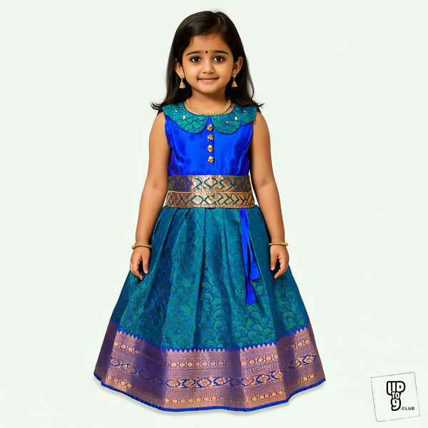 SRI LAKSHMI NARAYANA  Girls Traditional Indian Lehenga Choli Set, Blue , Muslin Silk Pattu Pavada